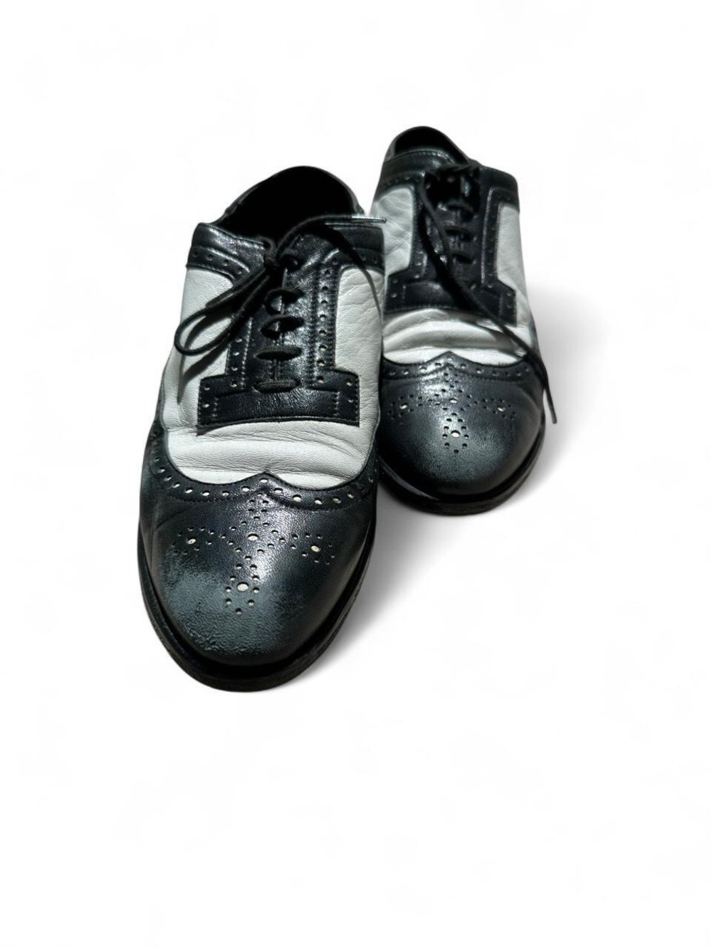 Women's Two-Tone Black and White Brogue-Inspired Loafers